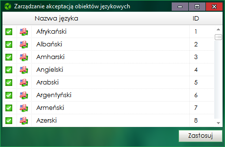 Zarządzanie akceptacją obiektów językowych